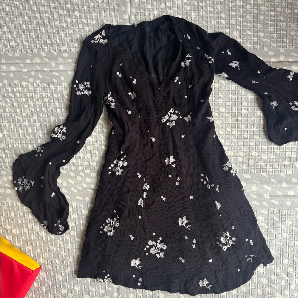 Free People Black Embroidered Floral Dress